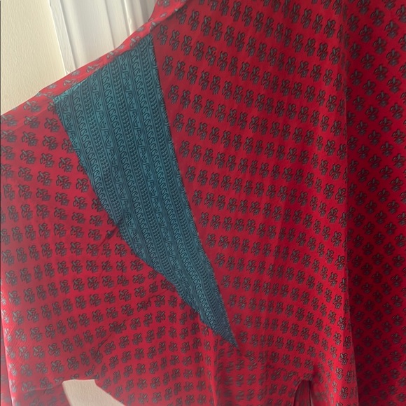 Red Patterned Button-Up Blouse - Picture 8 of 9